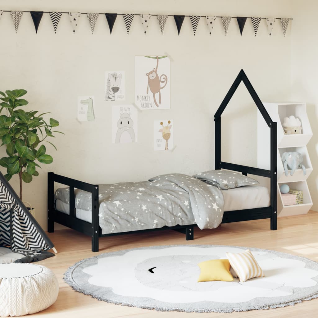 Children's bed black 80x160 cm solid pine wood