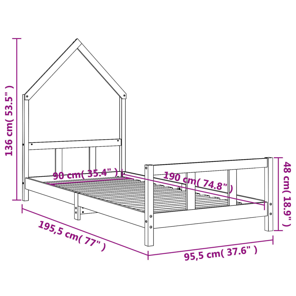 Children's bed 90x190 cm solid pine wood