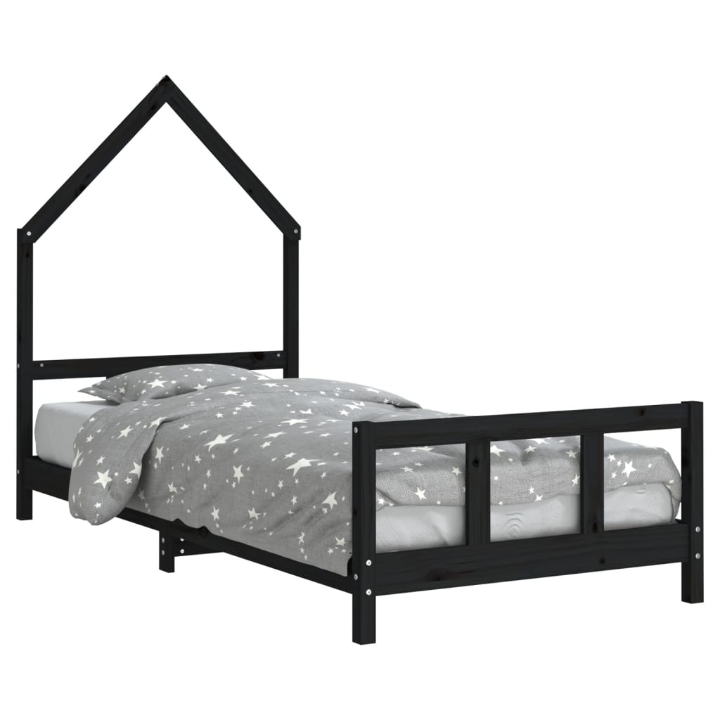 Children's bed black 90x190 cm solid pine wood