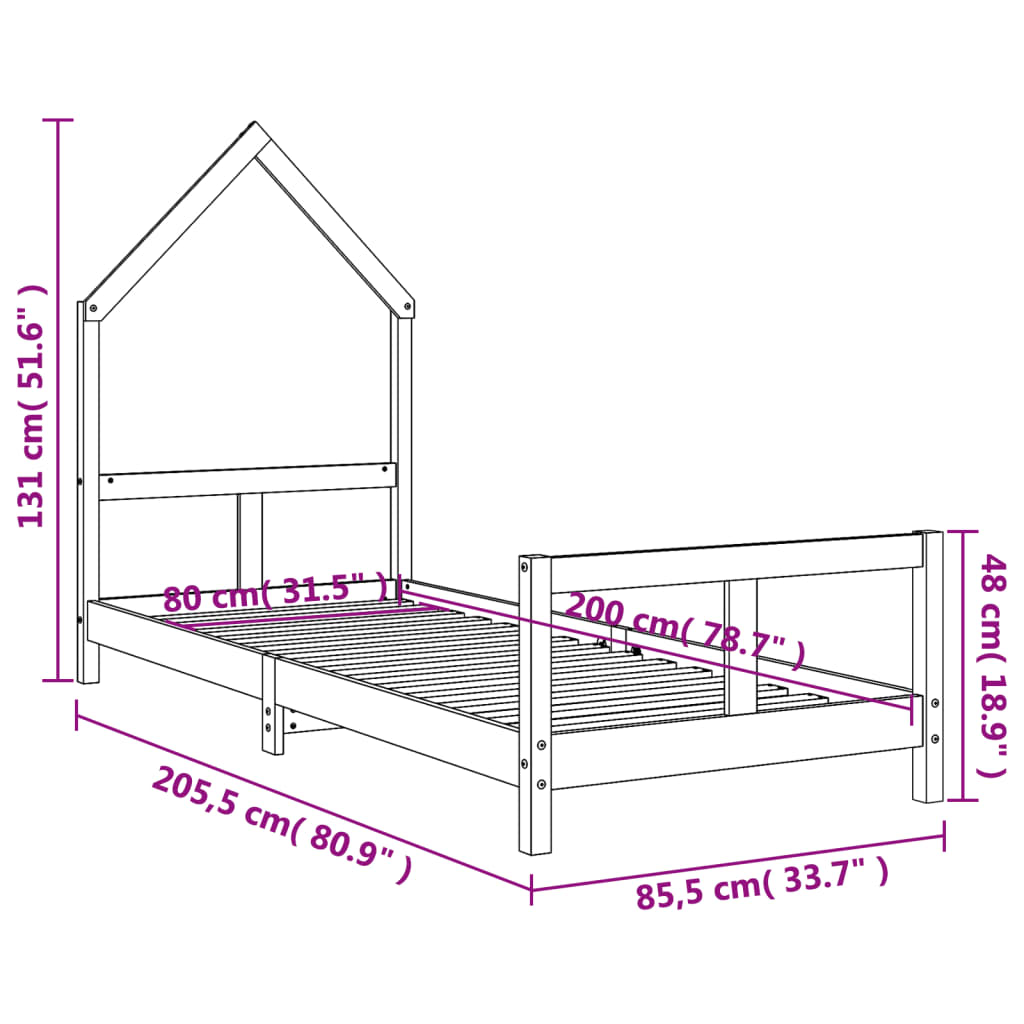 Children's bed 80x200 cm solid pine wood