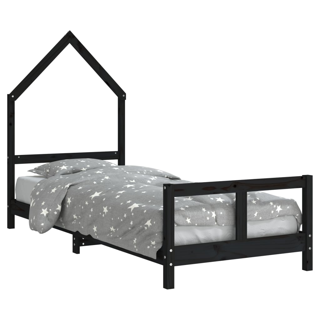 Children's bed black 80x200 cm solid pine wood