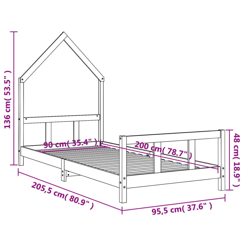 Children's bed white 90x200 cm solid pine wood