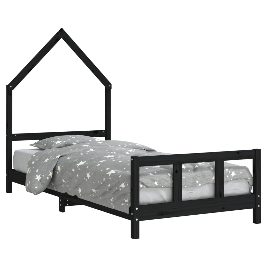 Children's bed black 90x200 cm solid pine wood