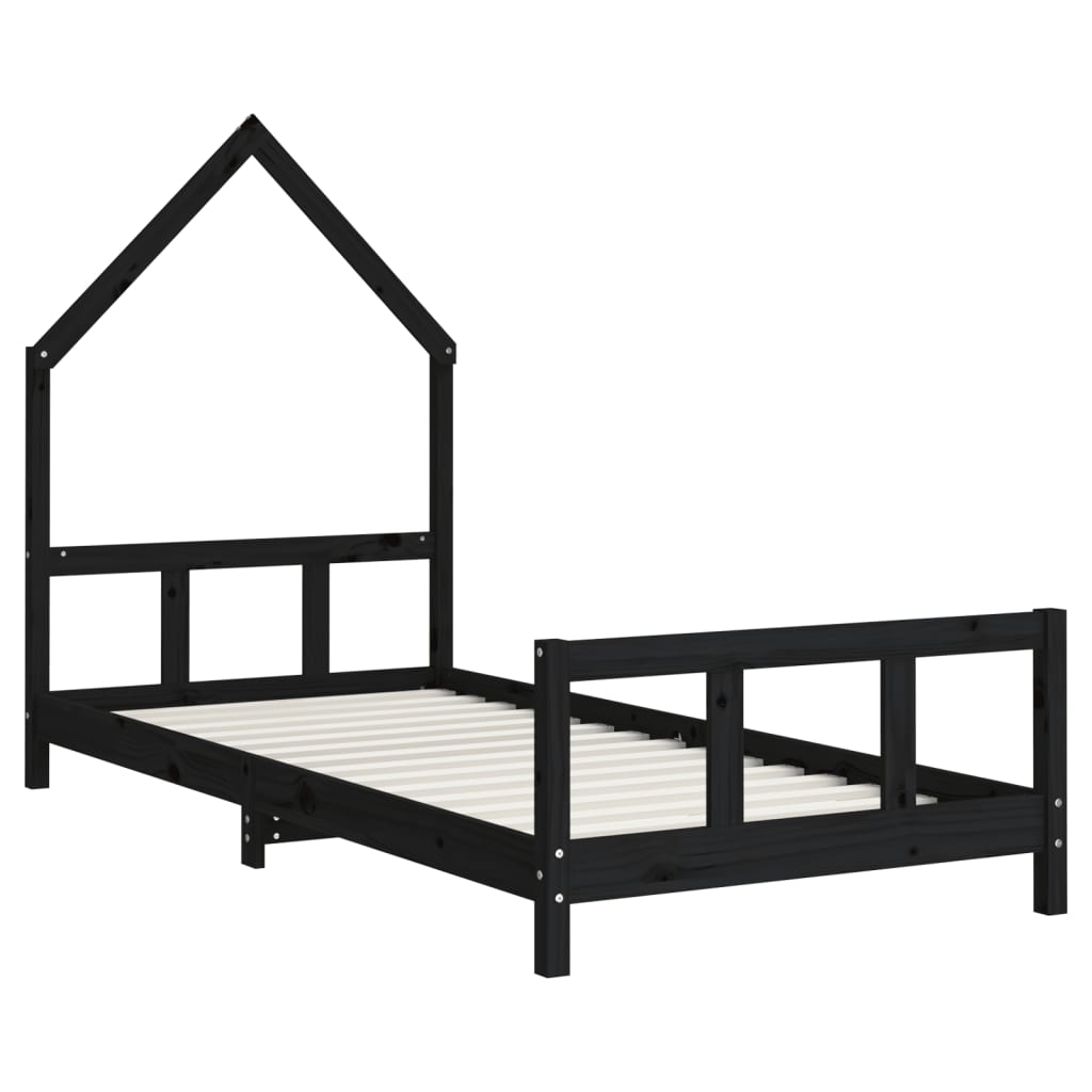 Children's bed black 90x200 cm solid pine wood