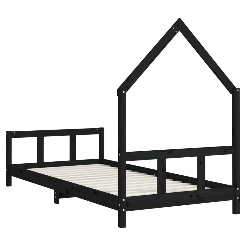 Children's bed black 90x200 cm solid pine wood