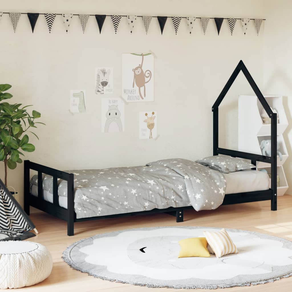 Children's bed black 90x200 cm solid pine wood