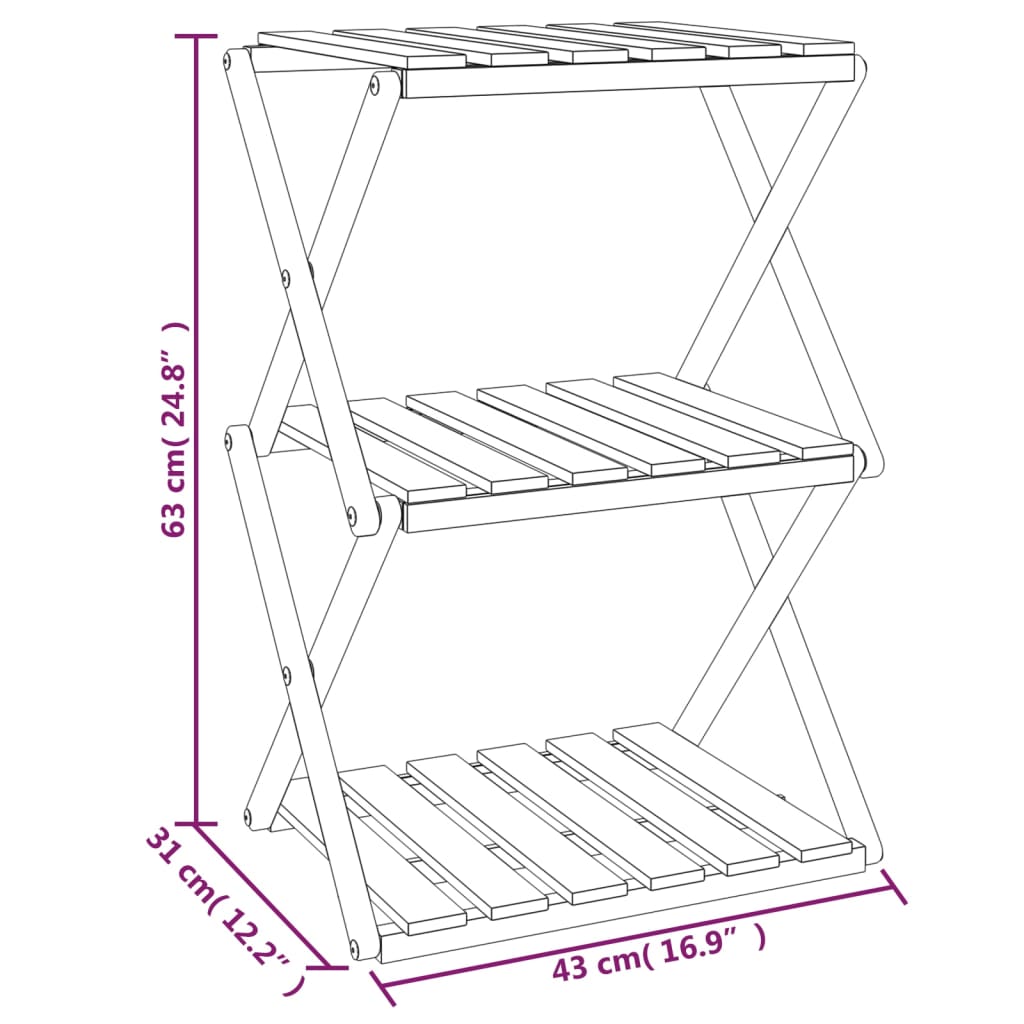 Klappregal 3 Böden Braun 43x31x63 cm Massivholz Akazie