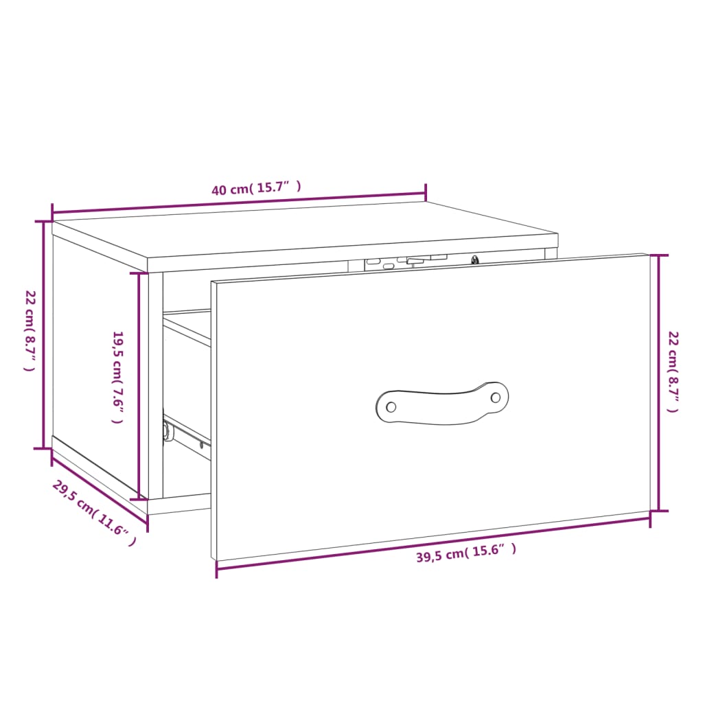 wall-mounted bedside table 40x29.5x22 cm