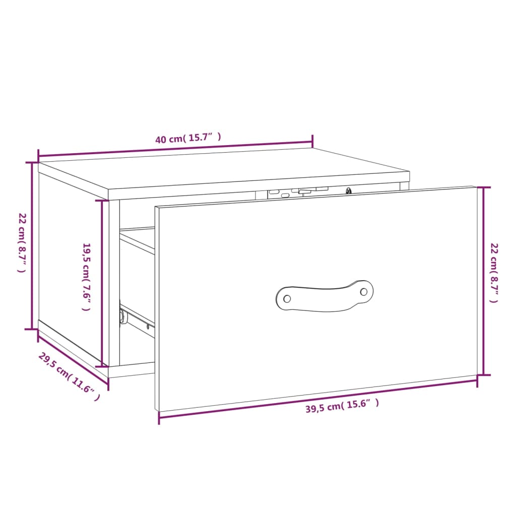 Wall Bedside Table White 40x29.5x22 cm