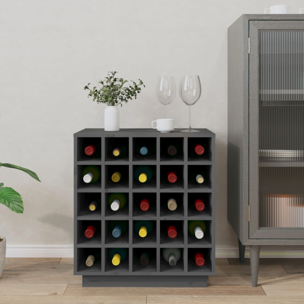 Wine Rack Grey 55.5x34x61 cm Solid Pine Wood