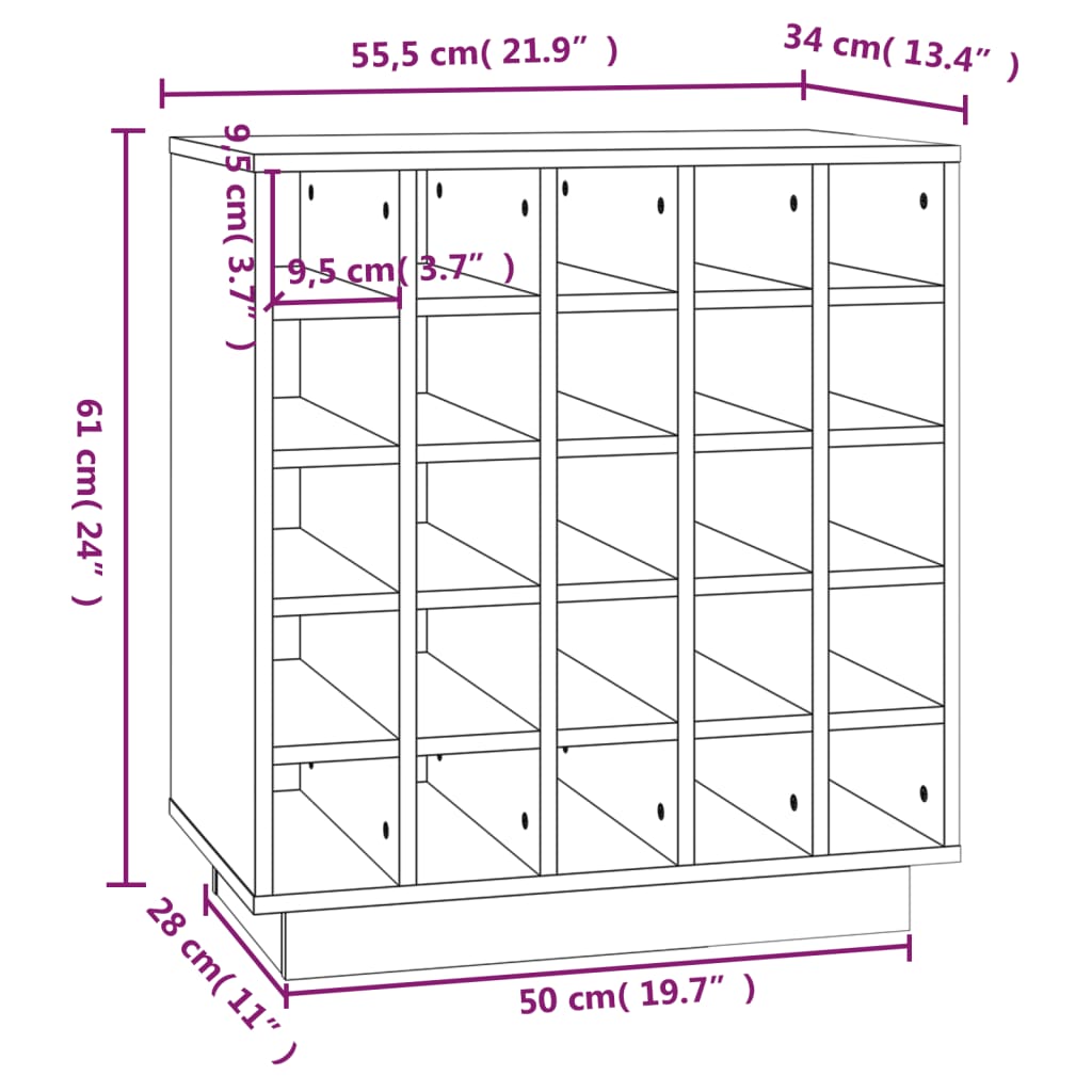 Wine Rack Grey 55.5x34x61 cm Solid Pine Wood