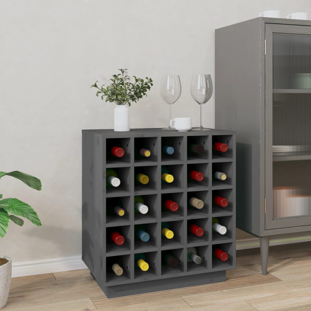 Wine Rack Grey 55.5x34x61 cm Solid Pine Wood