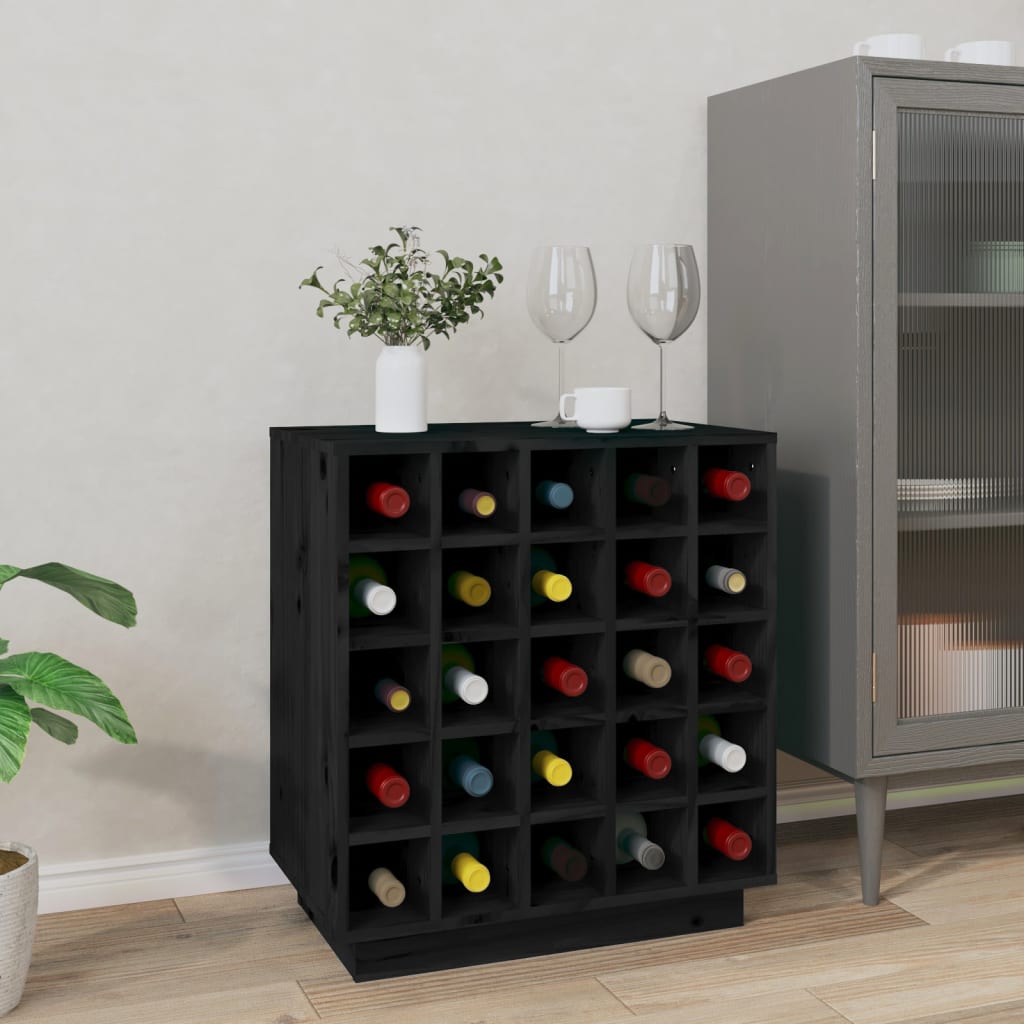 Wine Rack Black 55.5x34x61 cm Solid Pine