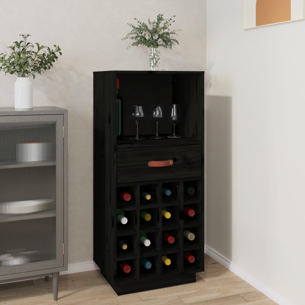 Wine Rack Black 45x34x100 cm Solid Pine