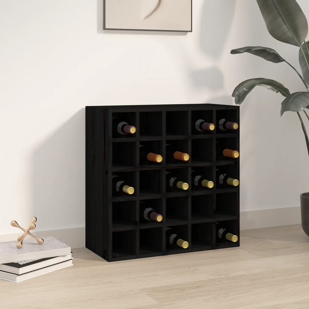 Weinregal Schwarz 56x25x56 cm Massivholz Kiefer