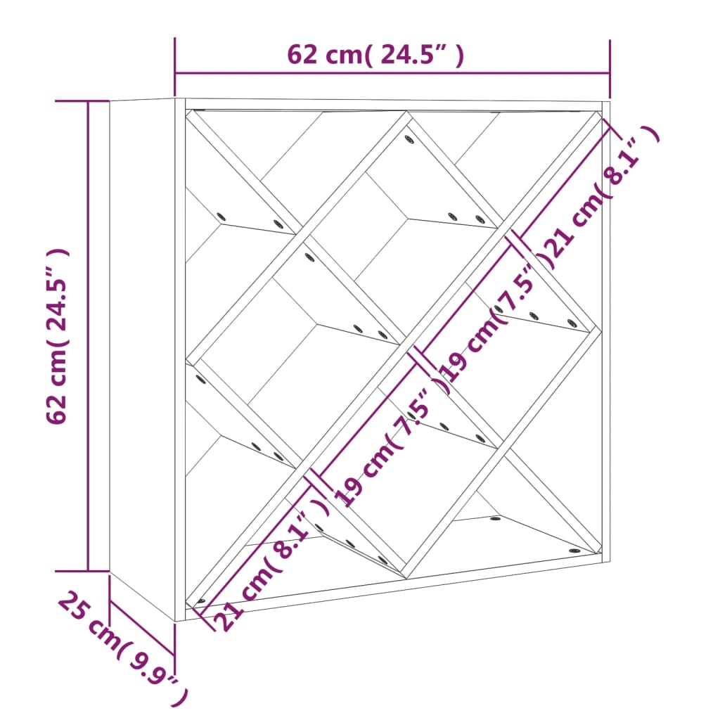 Wine rack 62x25x62 cm solid pine wood