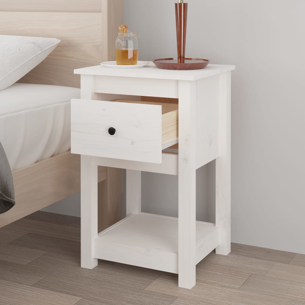 Bedside Table White 40x35x61.5 cm Solid Pine