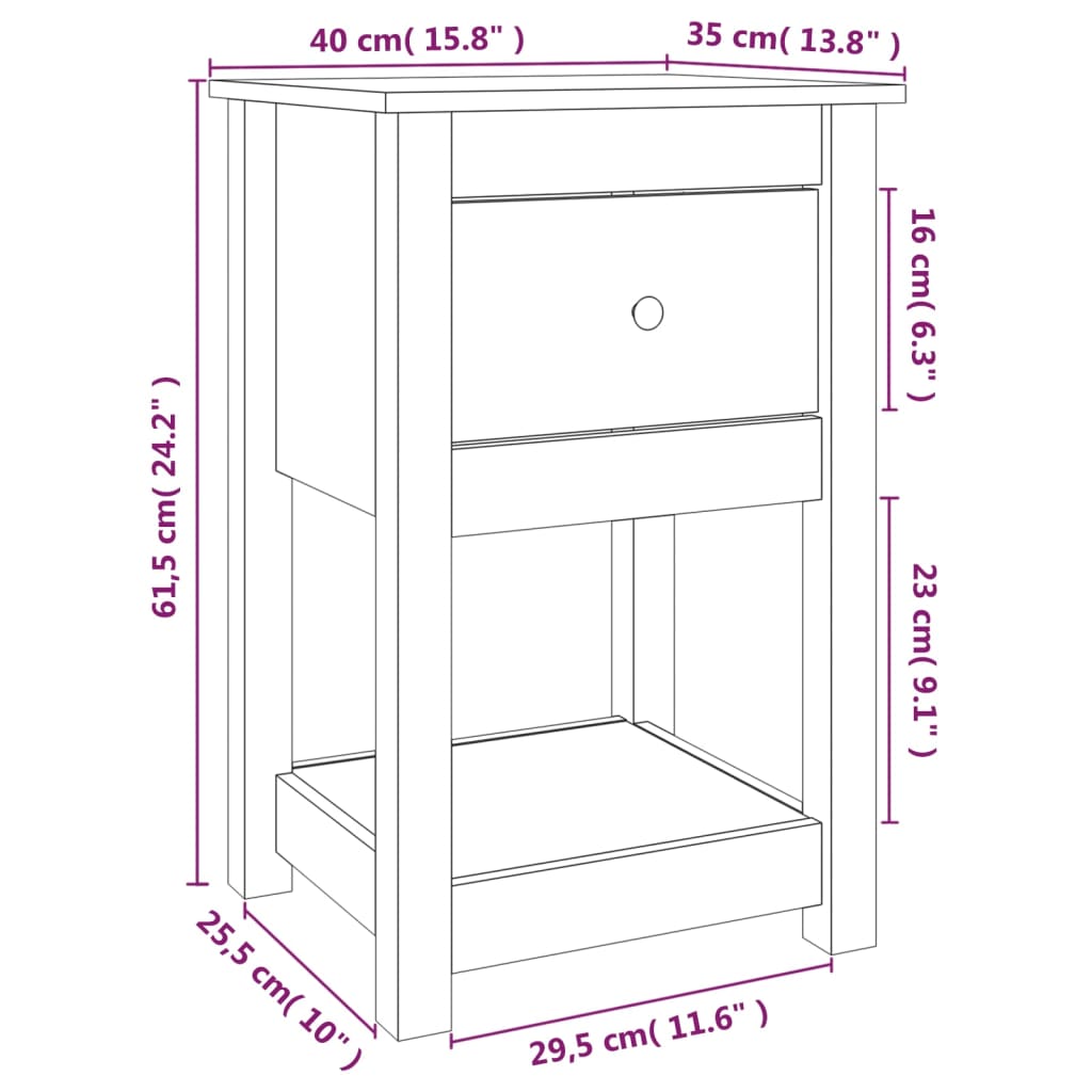 Bedside Table White 40x35x61.5 cm Solid Pine