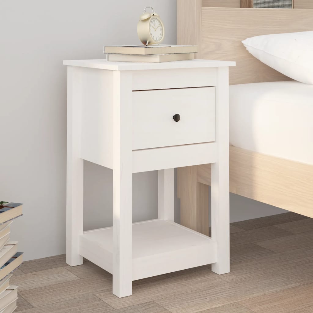 Bedside Table White 40x35x61.5 cm Solid Pine