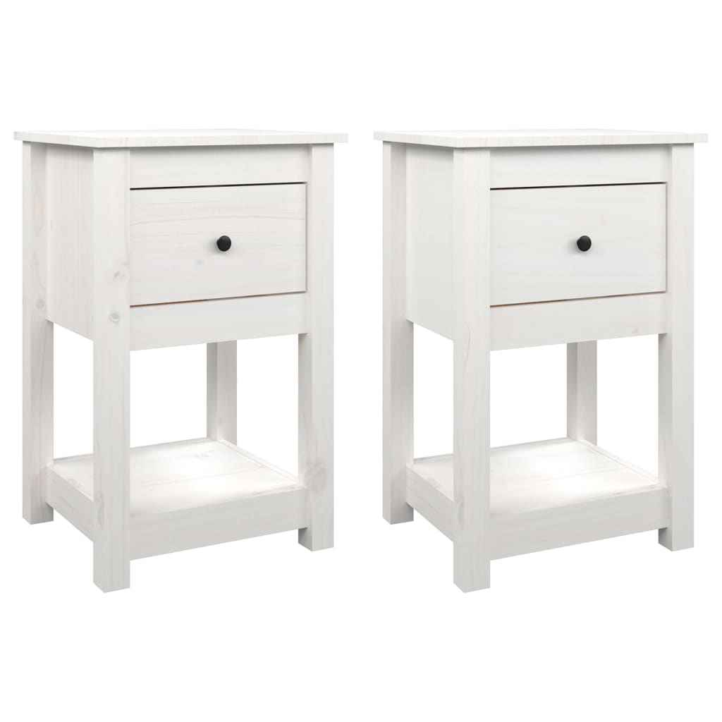 Bedside tables 2 pcs. White 40x35x61.5 cm solid pine wood