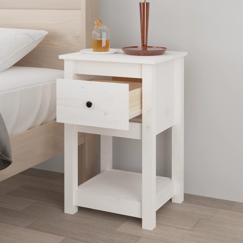 Bedside tables 2 pcs. White 40x35x61.5 cm solid pine wood