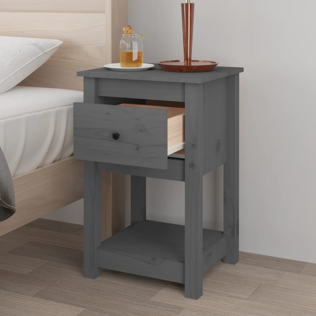 Bedside Table Grey 40x35x61.5 cm Solid Pine Wood