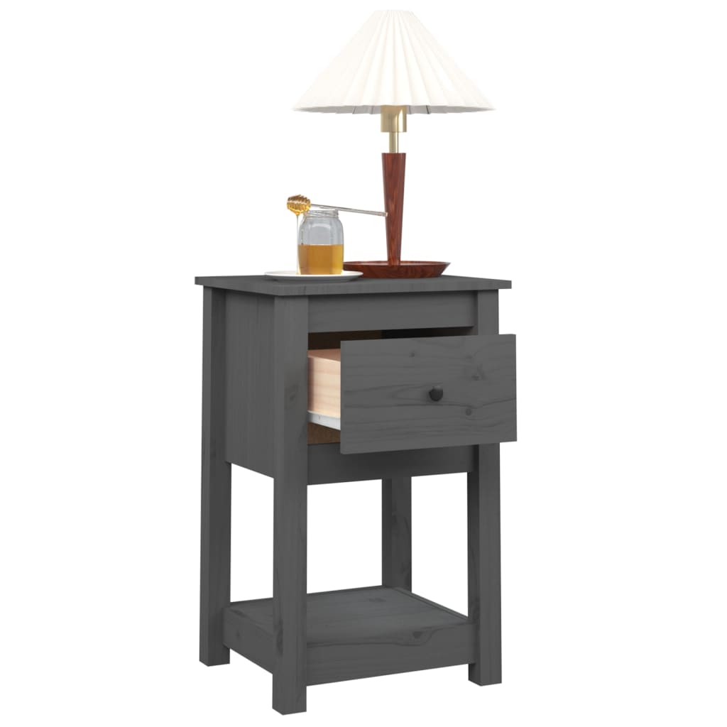 Bedside Table Grey 40x35x61.5 cm Solid Pine Wood