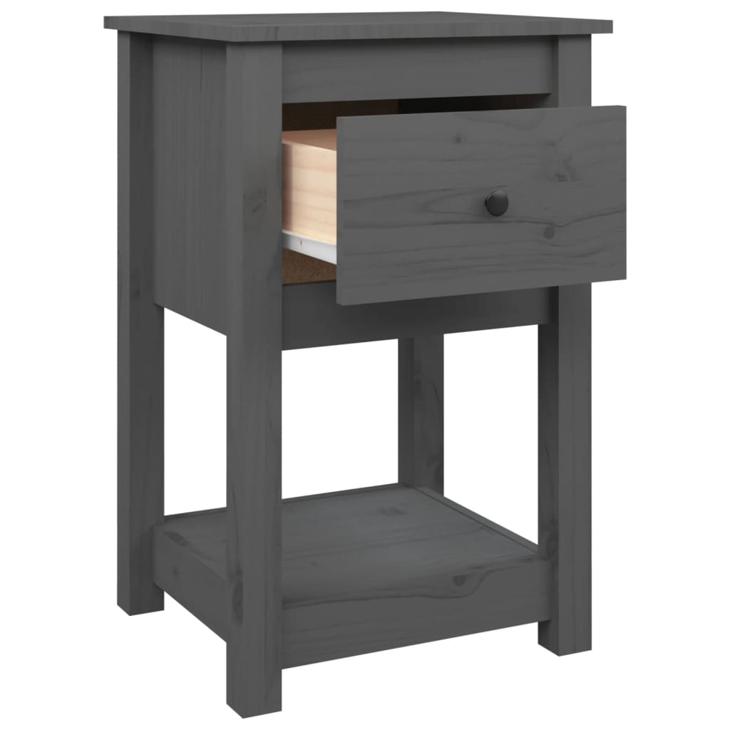 Bedside Table Grey 40x35x61.5 cm Solid Pine Wood