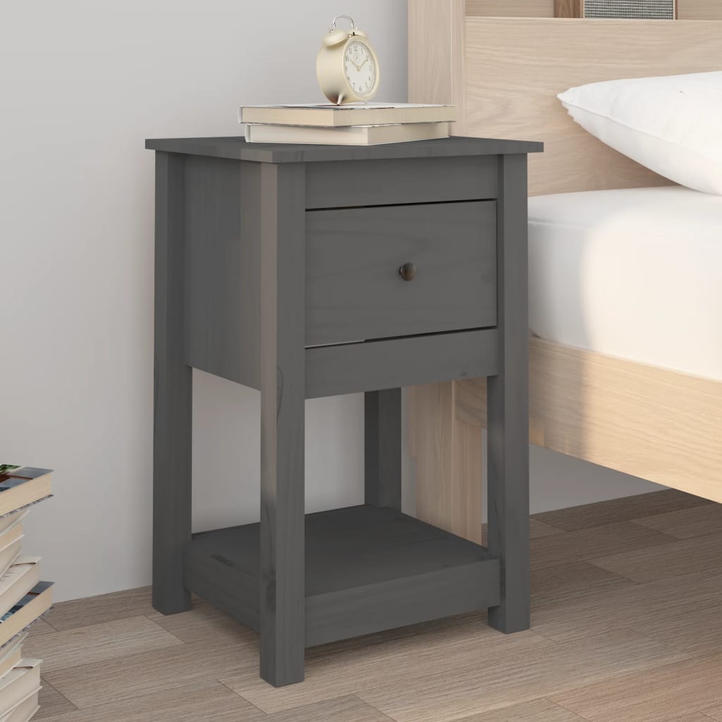 Bedside Table Grey 40x35x61.5 cm Solid Pine Wood