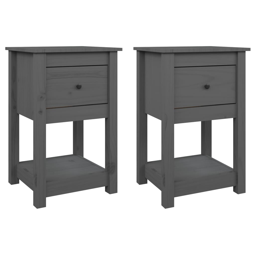 Bedside tables 2 pcs. Grey 40x35x61.5 cm solid pine wood