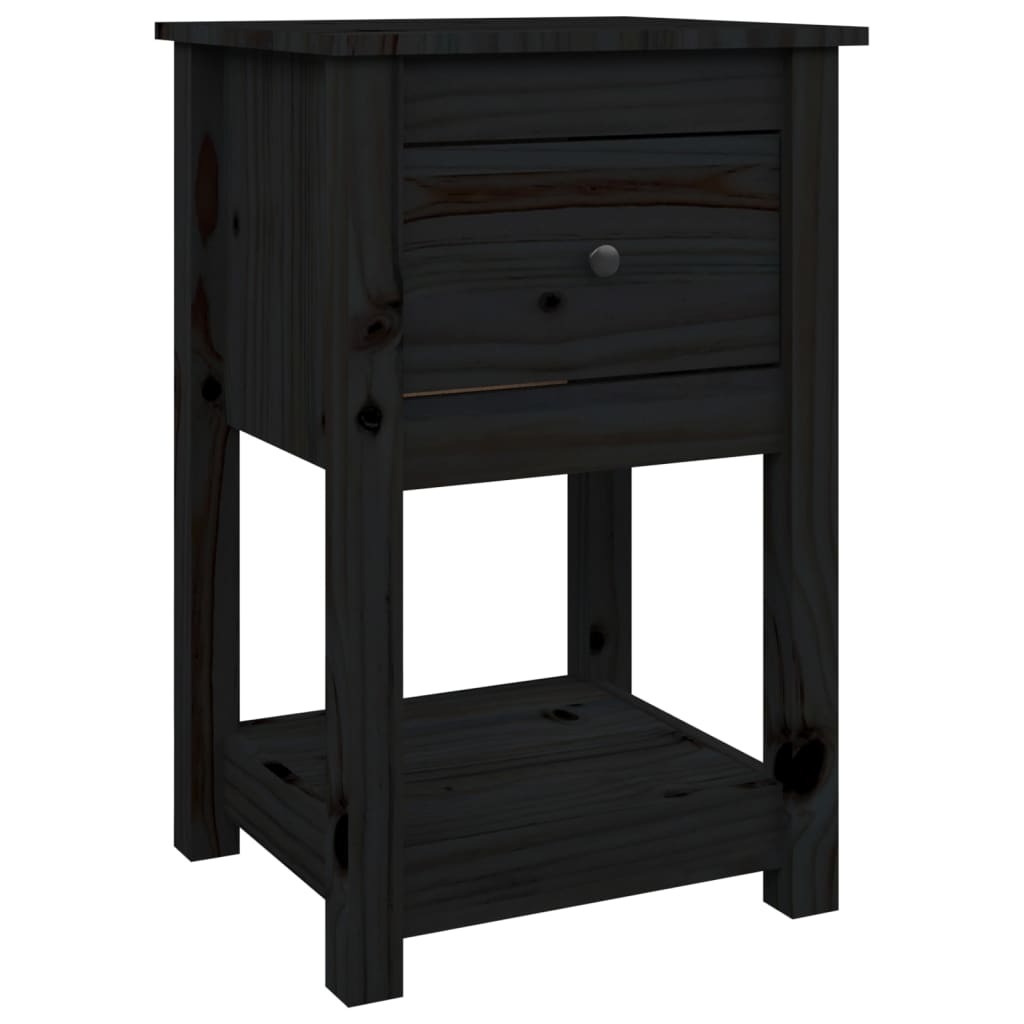 Bedside Table Black 40x35x61.5 cm Solid Pine