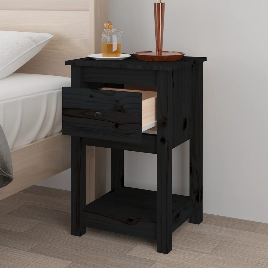 Bedside Table Black 40x35x61.5 cm Solid Pine