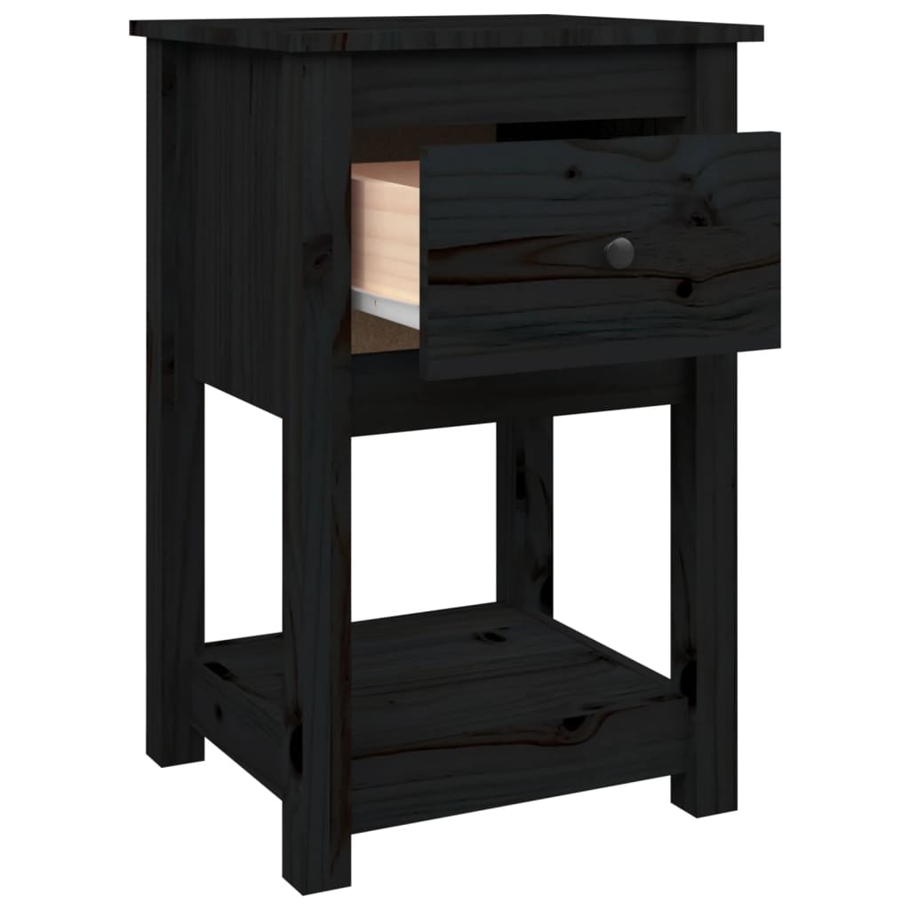 Bedside Table Black 40x35x61.5 cm Solid Pine