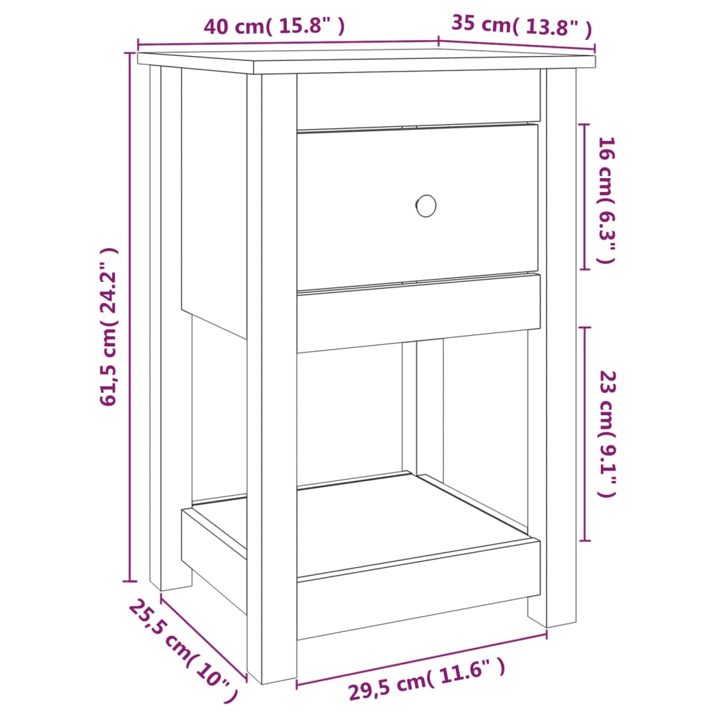 Bedside Table Black 40x35x61.5 cm Solid Pine