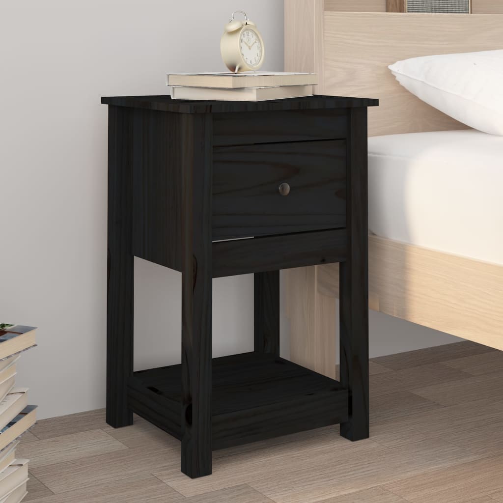 Bedside Table Black 40x35x61.5 cm Solid Pine