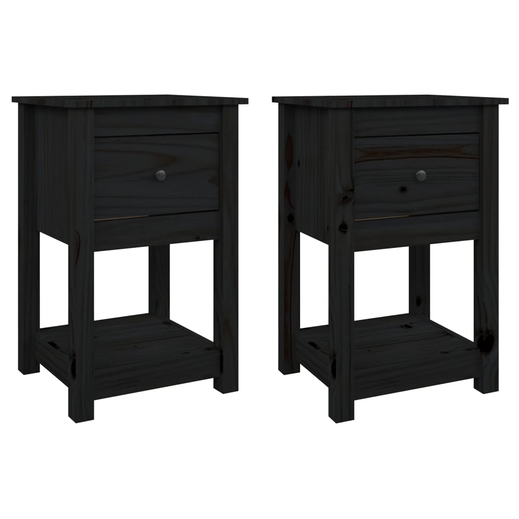 Bedside tables 2 pcs. Black 40x35x61.5 cm solid pine wood