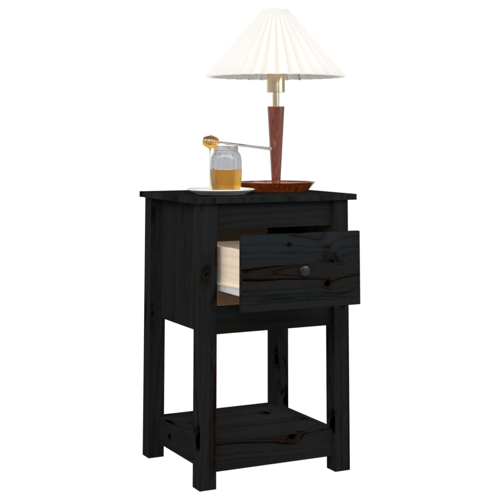 Bedside tables 2 pcs. Black 40x35x61.5 cm solid pine wood