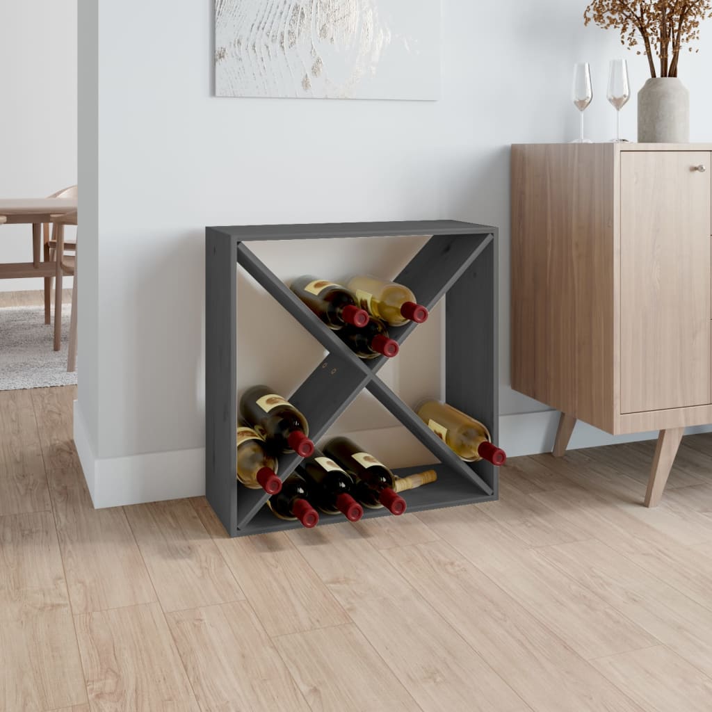 Wine Rack Grey 62x25x62 cm Solid Pine Wood