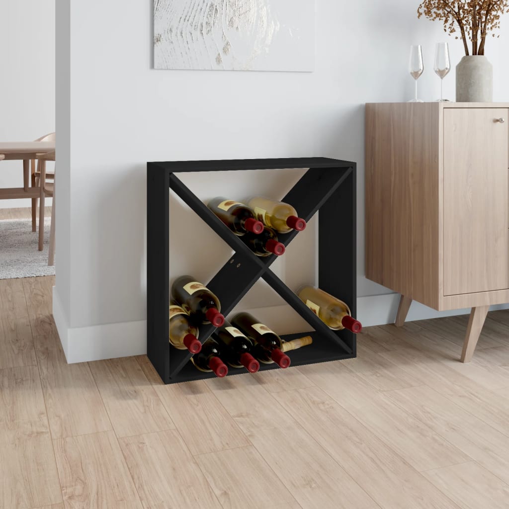 Wine Rack Black 62x25x62 cm Solid Pine