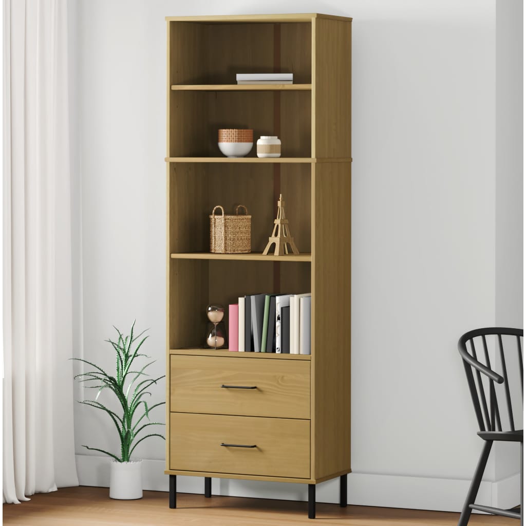 Bücherregal OSLO mit 2 Schubladen Braun 60x35x180 cm Massivholz