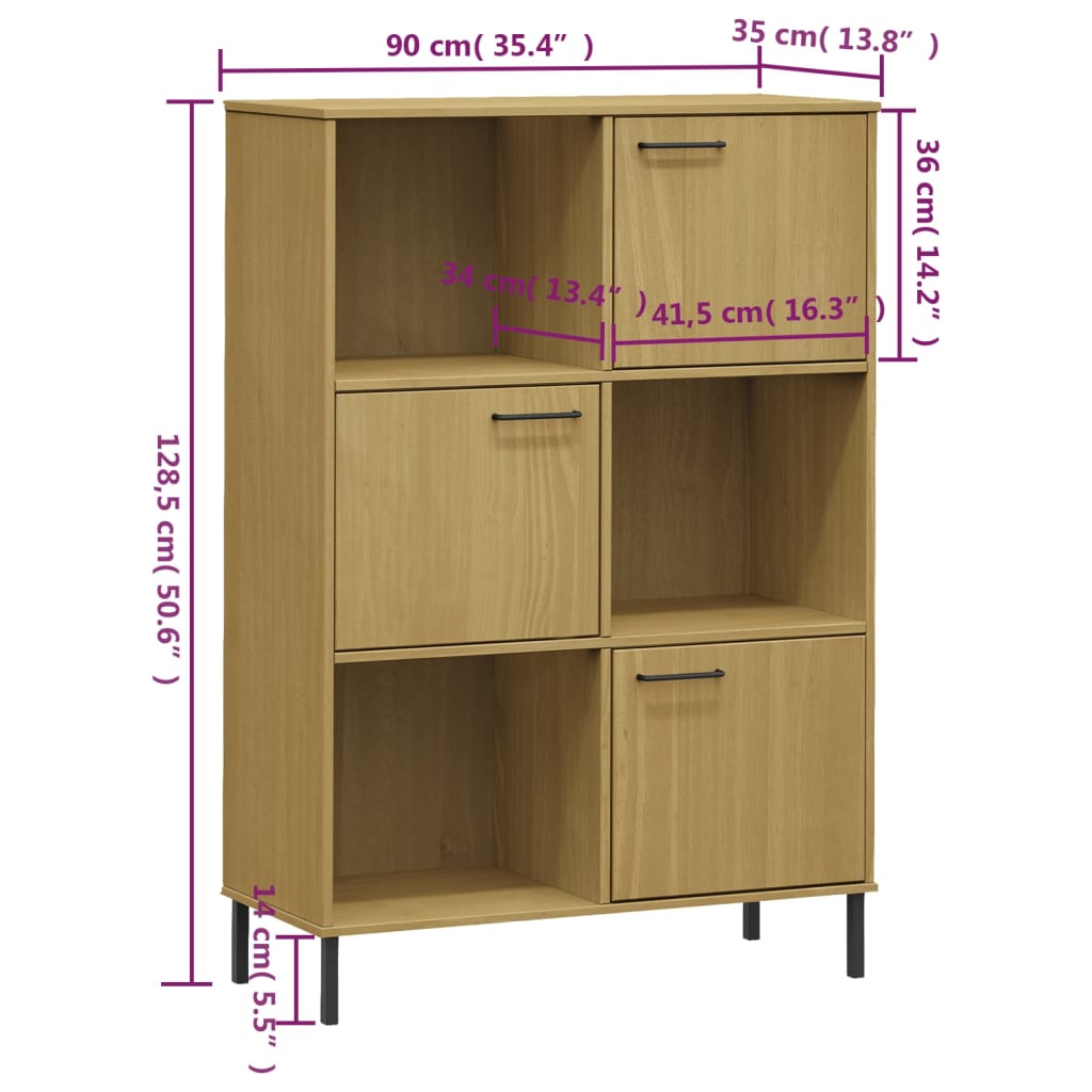 Bücherregal OSLO Metallbeine Braun 90x35x128,5 cm Massivholz