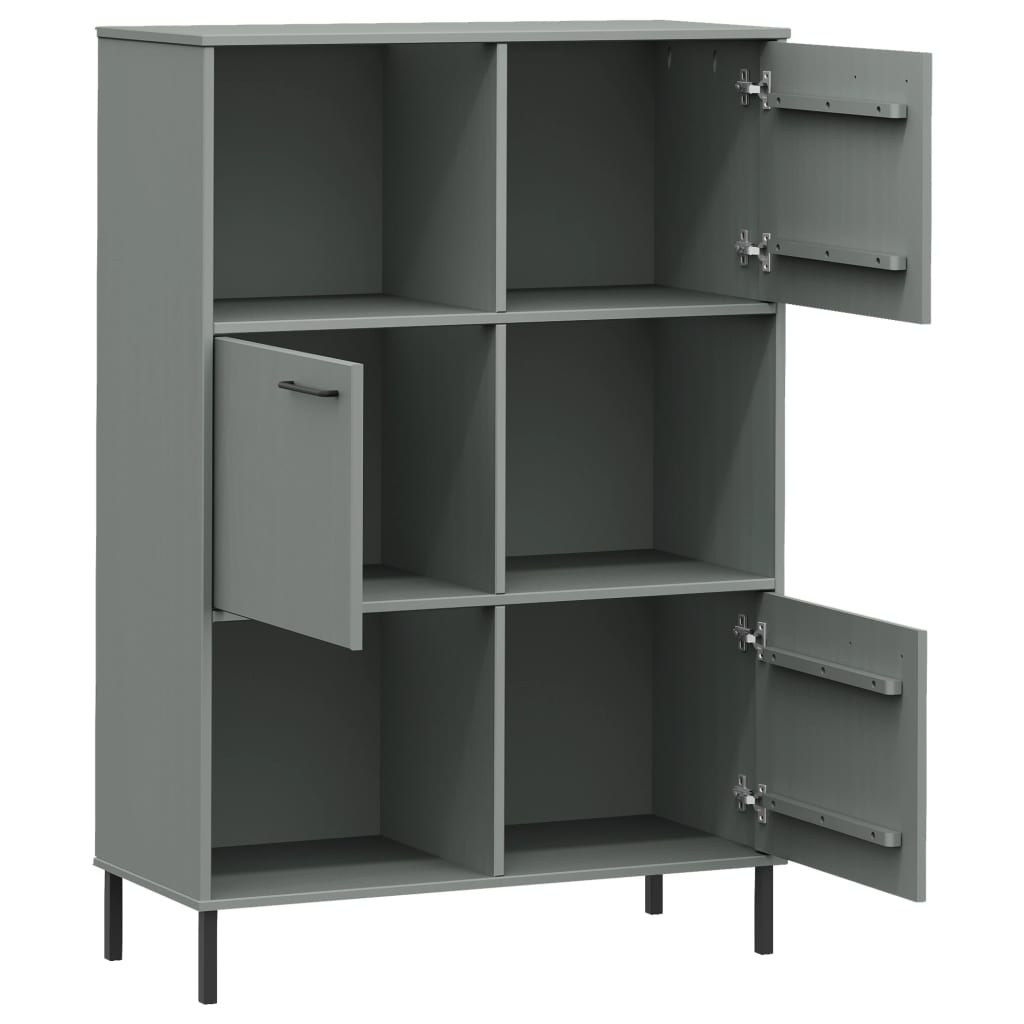 Bücherregal OSLO mit Metallbeinen Grau 90x35x128,5cm Massivholz