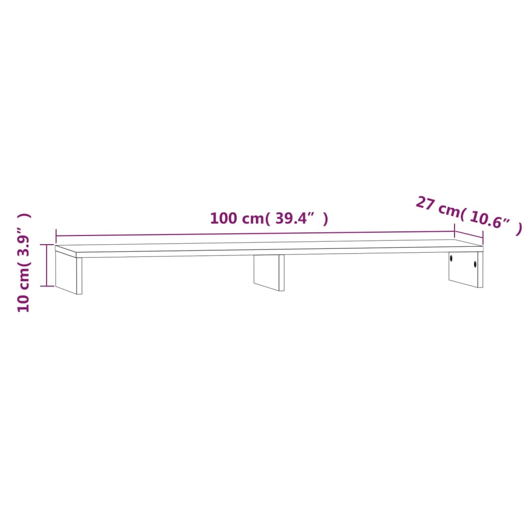 Monitor Stand White 100x27x10 cm Solid Pine