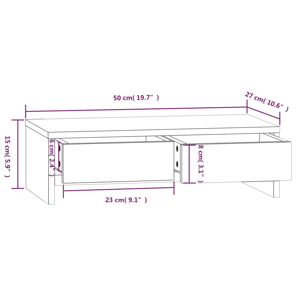 Monitor stand 50x27x15 cm solid pine wood