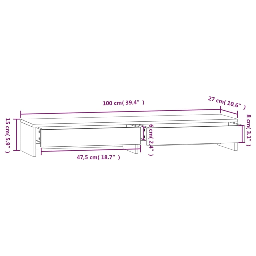 Monitor Stand Honey Brown 100x27x15 cm Solid Pine Wood