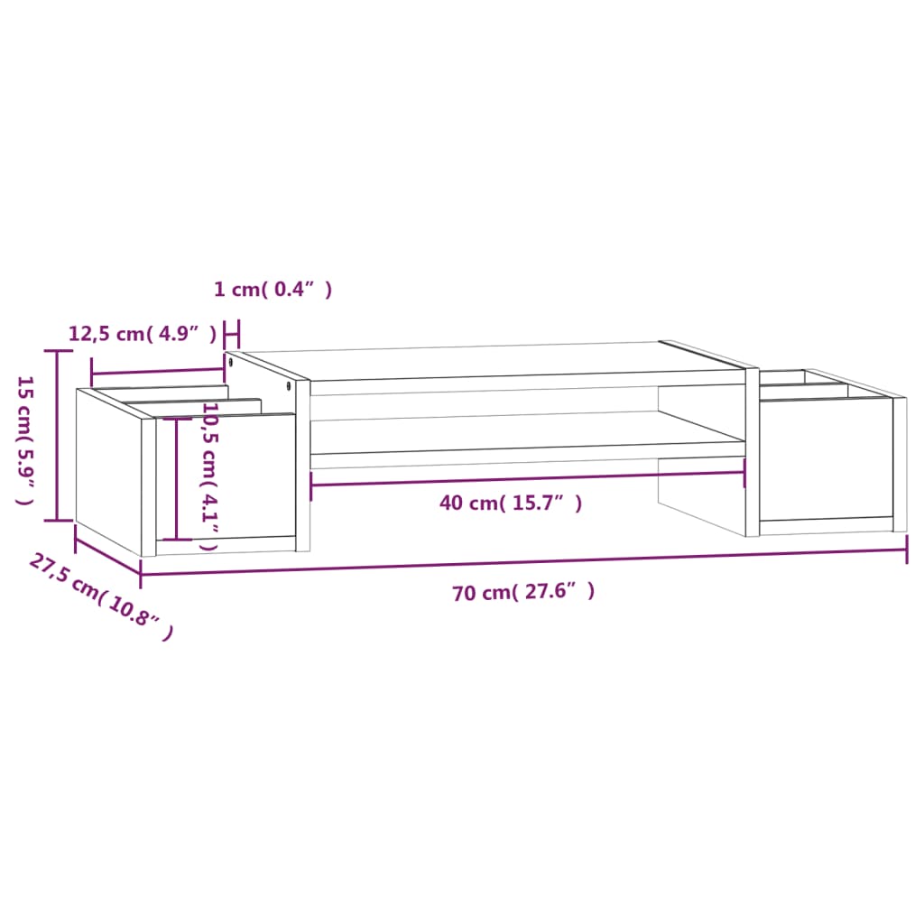 Monitor Stand Grey 70x27.5x15 cm Solid Pine Wood