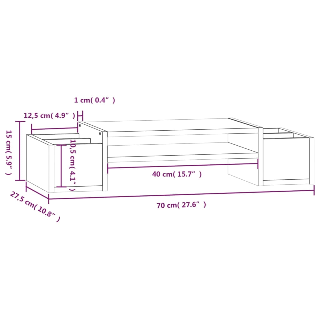 Monitor Stand Black 70x27.5x15 cm Solid Pine