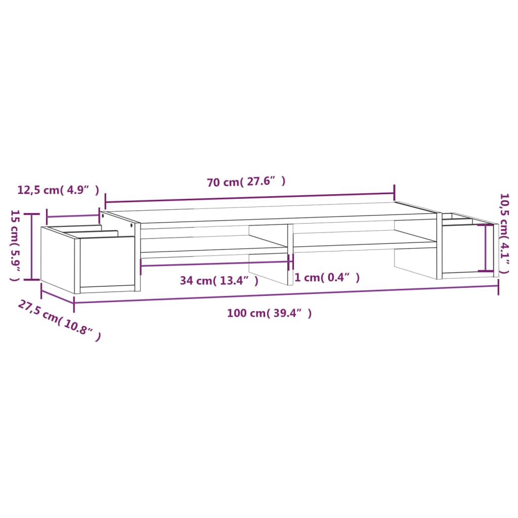 Monitor Stand Grey 100x27.5x15 cm Solid Pine