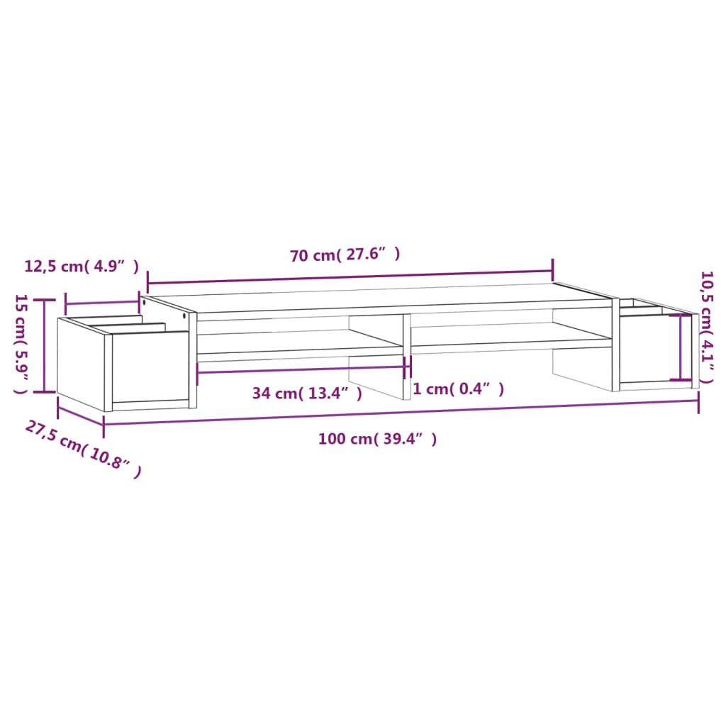 Monitor Stand Black 100x27.5x15 cm Solid Pine