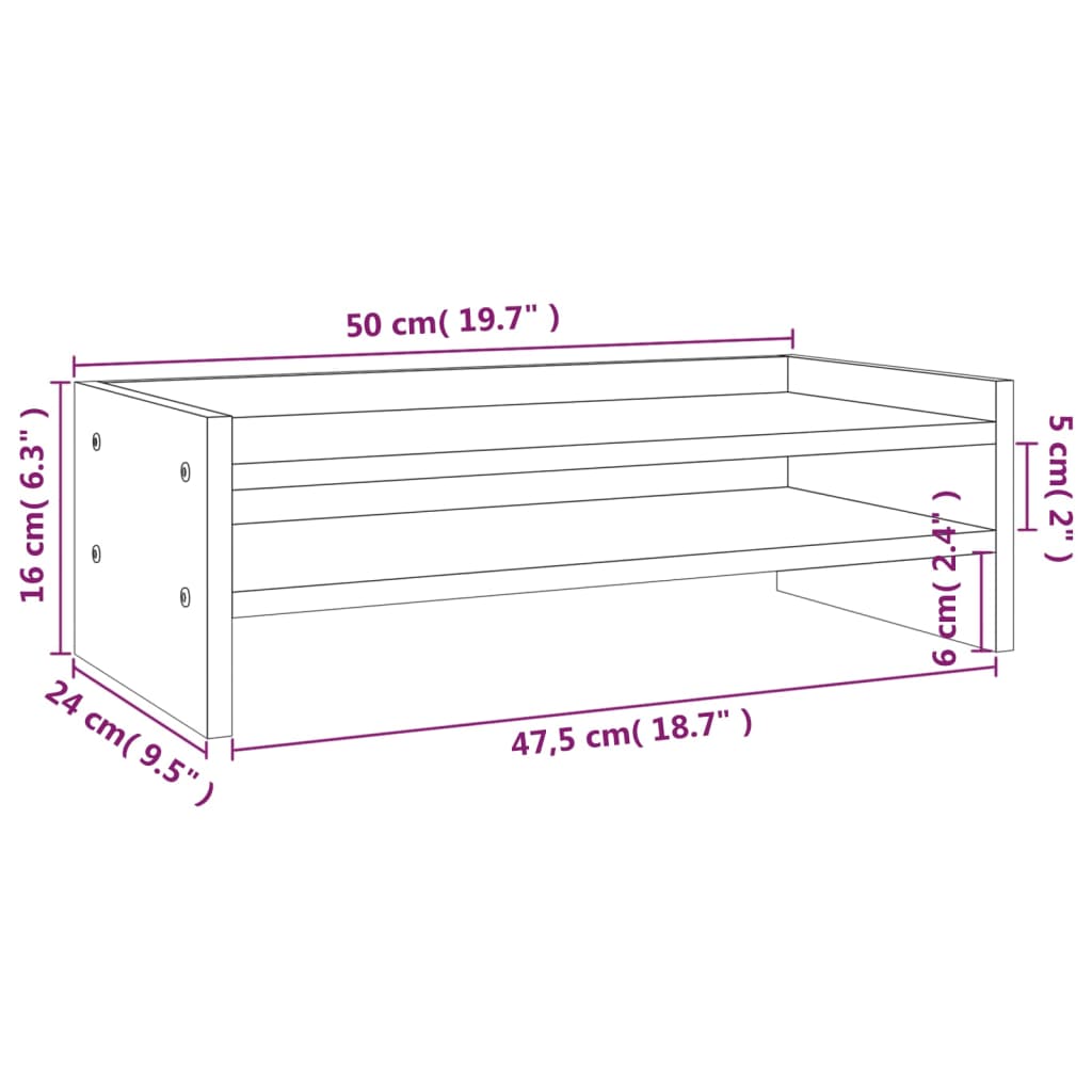 Monitor stand 50x24x16 cm solid pine wood